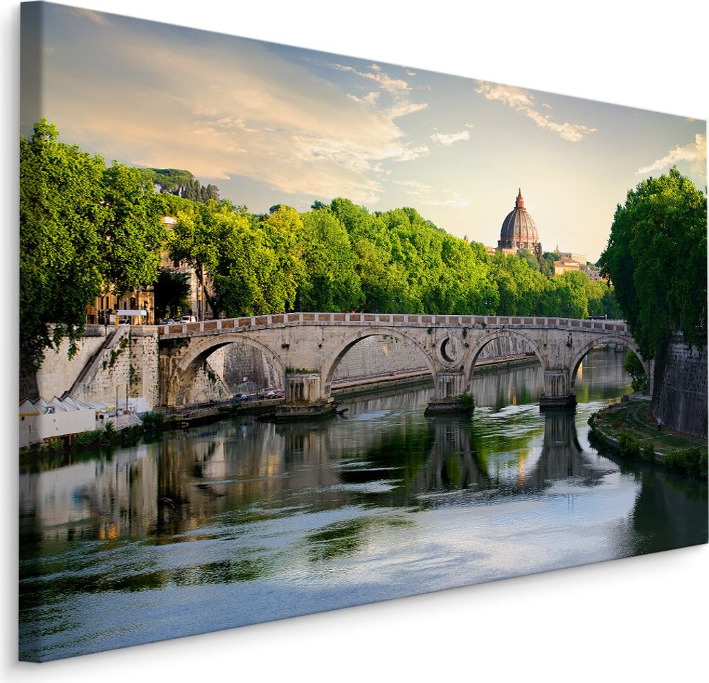 Fabelhafte Canvas LEINWAND BILDER 70x50 cm XXL Kunstdruck Rom Brücke Basilika Bäume