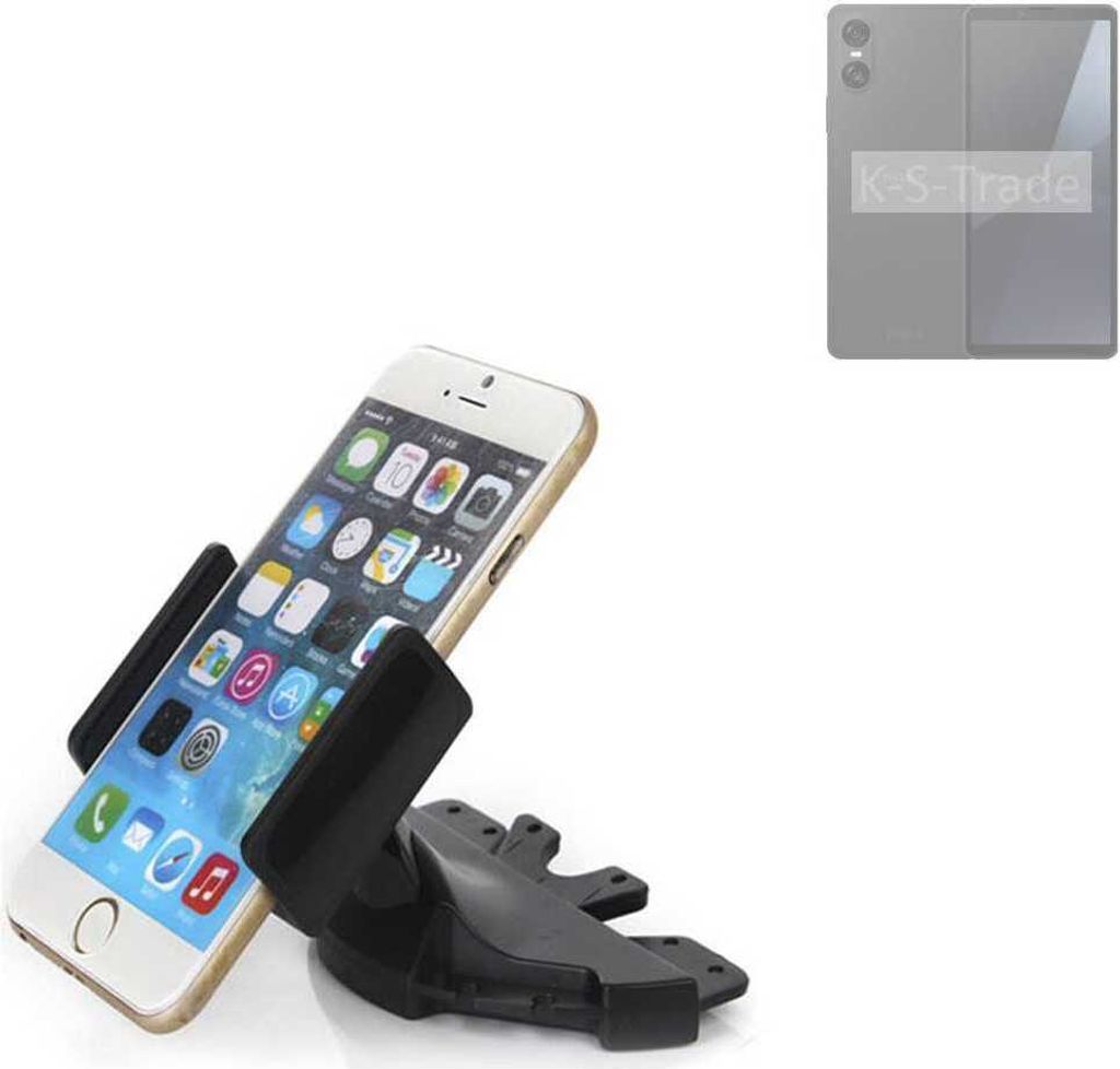 K-S-Trade CD Schlitz Halterung kompatibel mit Sony Xperia 10 VI Autohalterung KFZ-Halter Radio Handy Halterung 360° drehbar schwarz