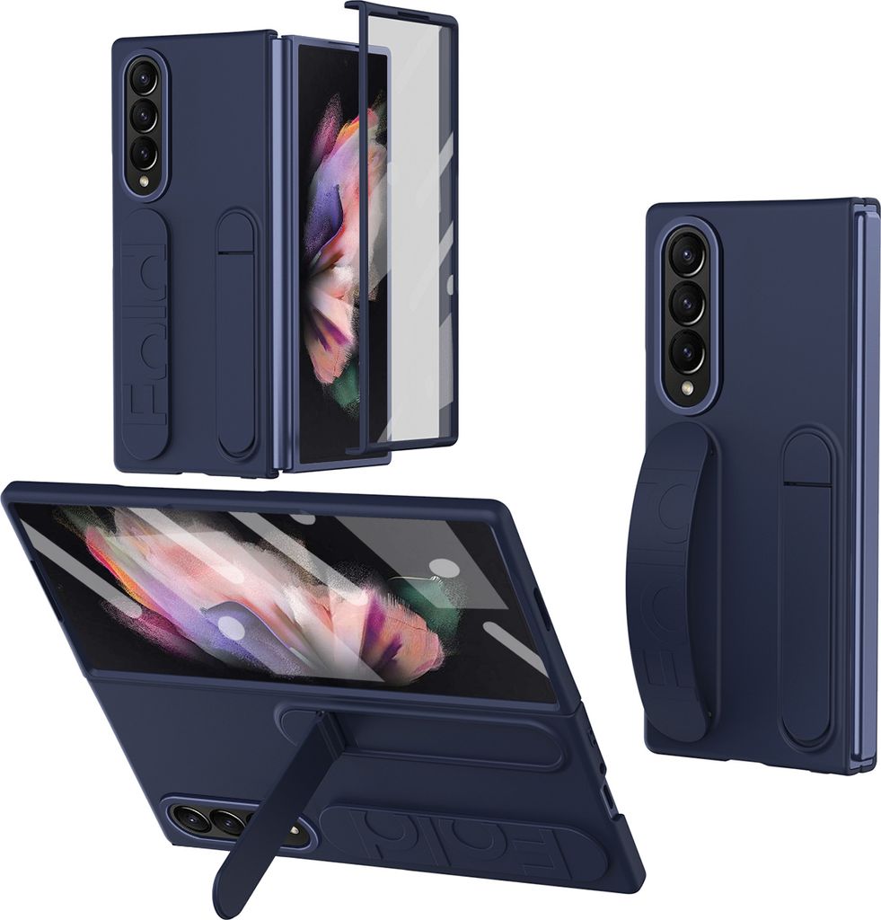 Hülle für Samsung Galaxy Z Fold 3 5G Vertikale Armbandtasche mit Eingebautem Displayschutz, Griffring, Ständer, Kameraschutz Handyhülle Weiß