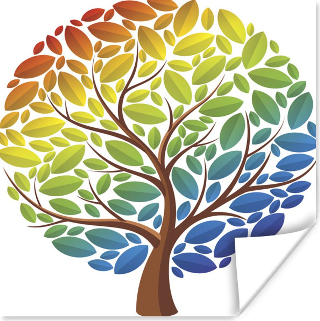 MuchoWow Poster Eine Illustration eines braunen Baumes mit bunten Blättern 60x80 cm - Schlafzimmer Dekoration