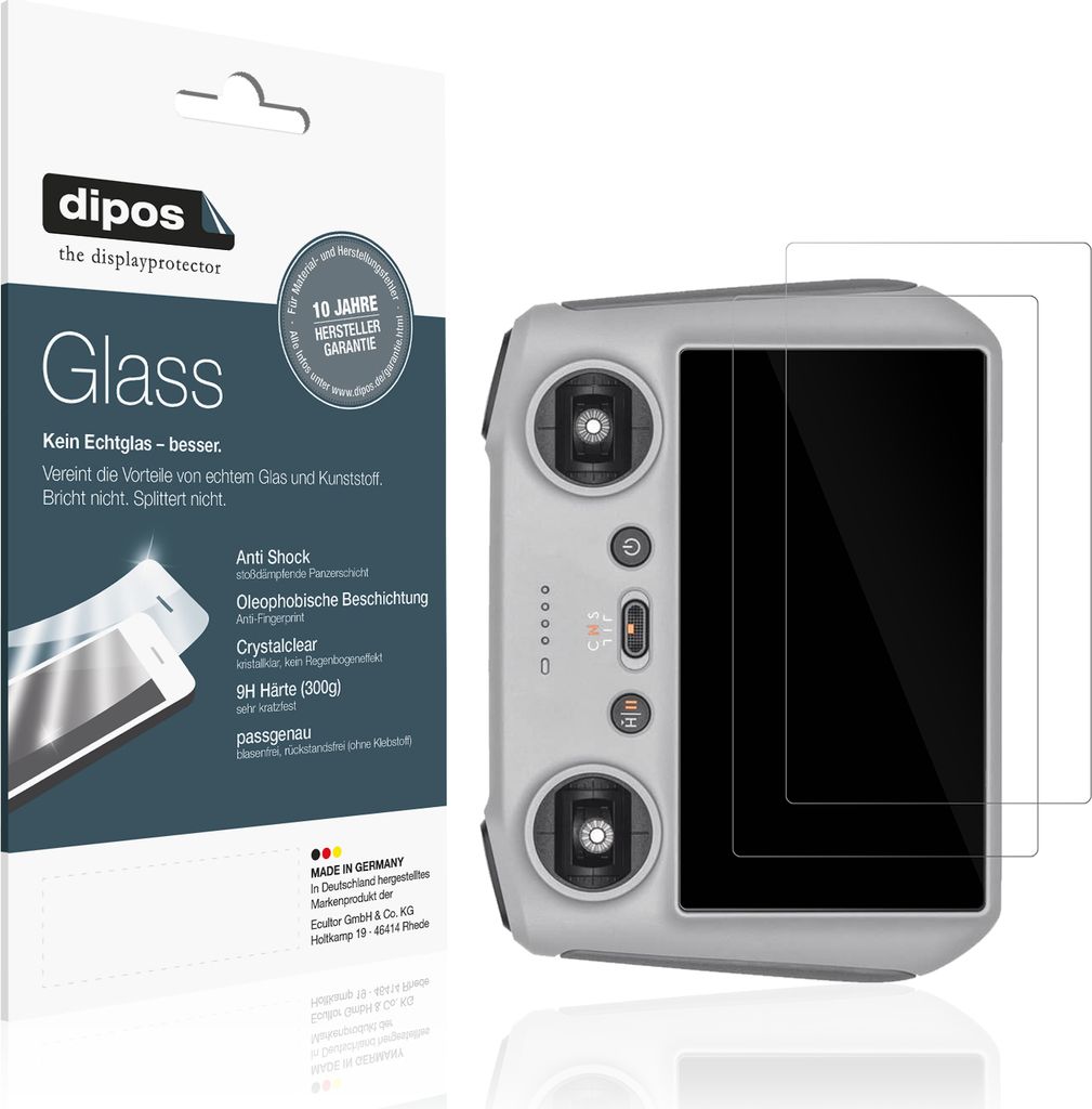 2x Schutzfolie für DJI RC - Anti-Shock 9H Folie dipos Glass Kunststoffglas