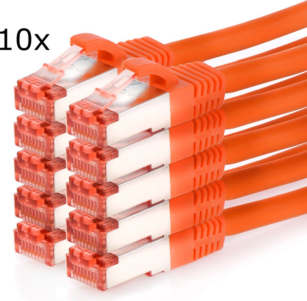 TPFNet 10er Pack 2m Cat.6 Patchkabel / Netzwerkkabel S/FTP 1000Mbit, orange