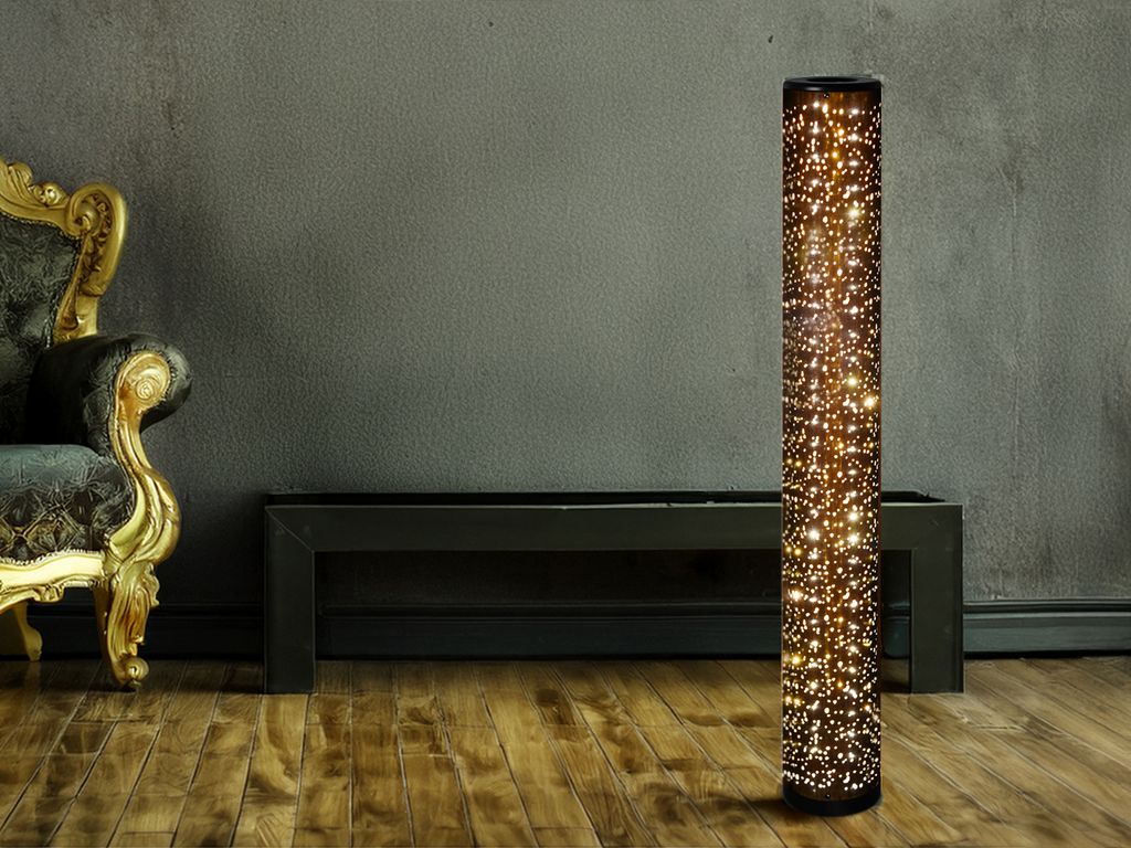 LED Stehleuchte TACO mit Stoffschirm Schwarz, Gold Sterne - Produktbild 