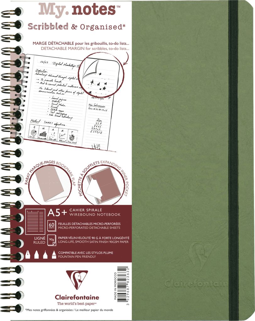 Clairefontaine 5x My.Notes Age Bag Spiralheft A5+, 60 Blatt Grün 782363C