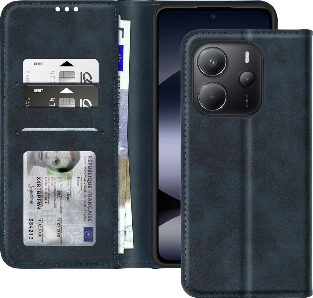 Avizar, Etui für Xiaomi Redmi Note 14 4G Portemonnaie Standfunktion, Dunkelblau