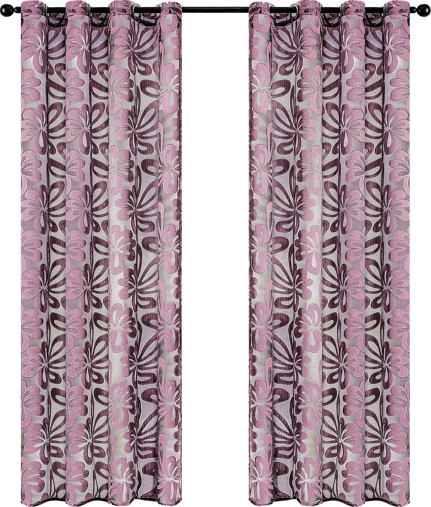 Rideau Voilage Violet Effet Jacquard 130x240 cm - Lot de 2 Pièces