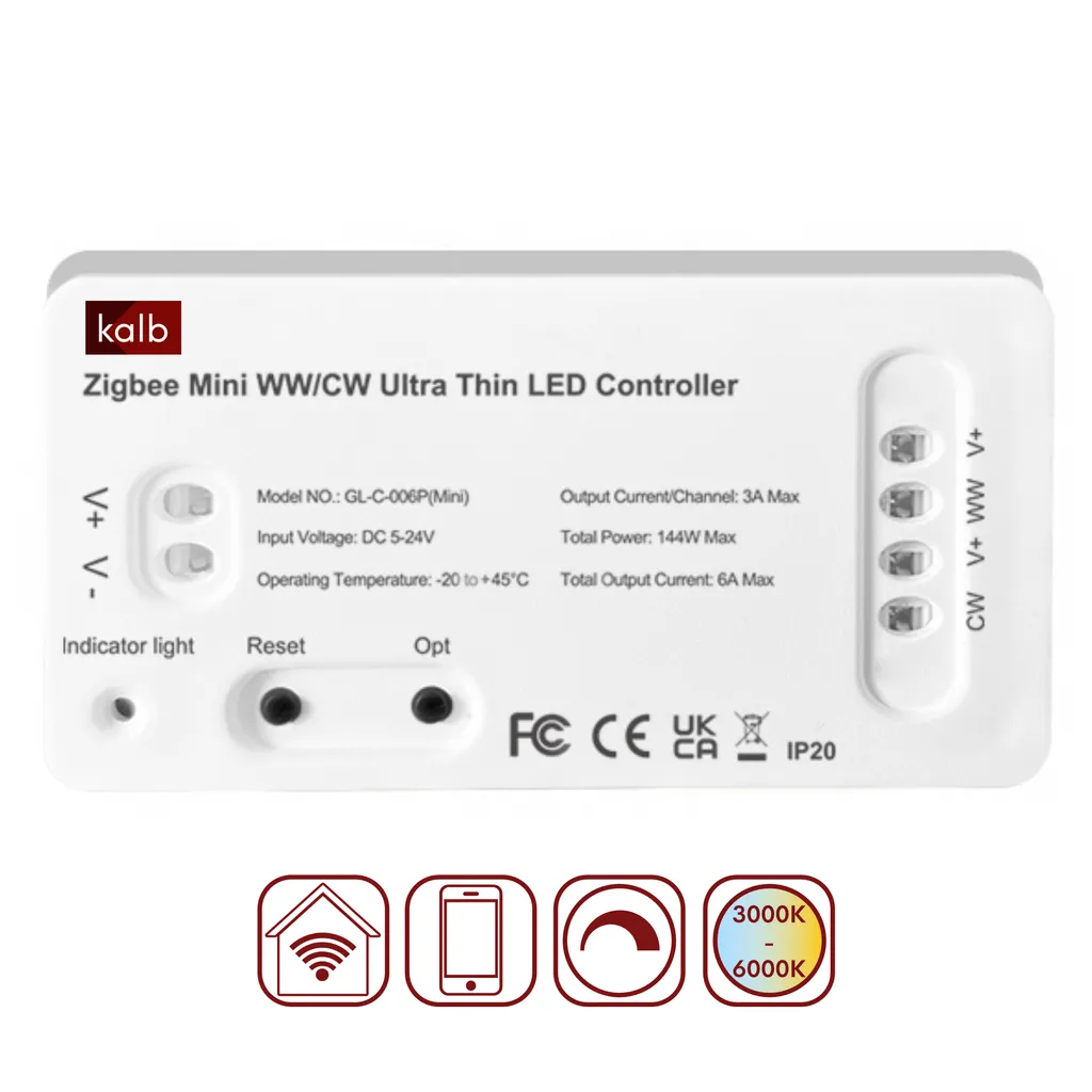 Contrôleur Zigbee 1 canal pour ruban LED CCT et blanc, avec télécommande RF