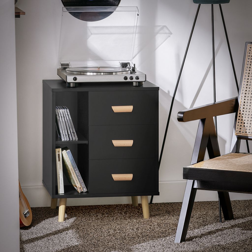 SoBuy FBT95-SCH Nachttisch mit 3 Schubladen Sofatisch Beistelltisch Telefontisch Nachtschrank