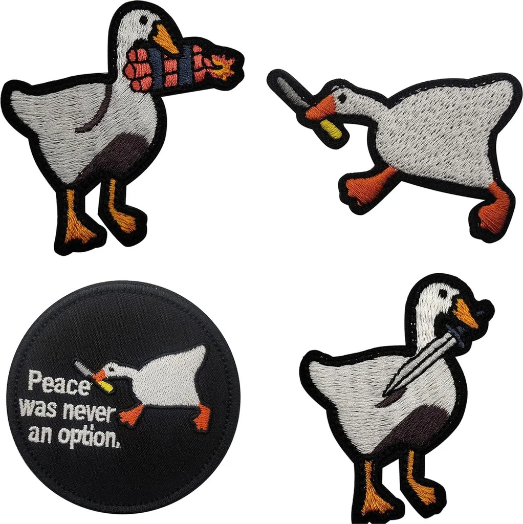 Écusson Brodé Oie Blanche avec Couteau Patch Humoristique pour Vêtements
