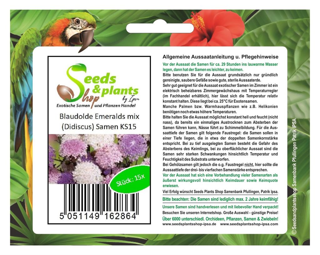 15x Blaudolde Emeralds mix (Didiscus)-Samen Garten Blumen Saatgut KS15