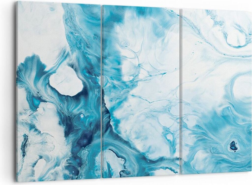 Bild auf Leinwand - Leinwandbild - 3 Teile - Abstraktion Flüssigkeit hellblau - 105x70cm - Wand Bild - Wanddeko - Wandbilder - Leinwanddruck - Bil...