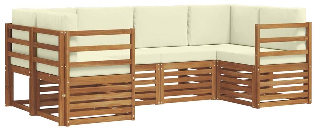 vidaXL Ecksofa Set mit Kissen 6 pcs Natur und Creme Massivholz Akazie