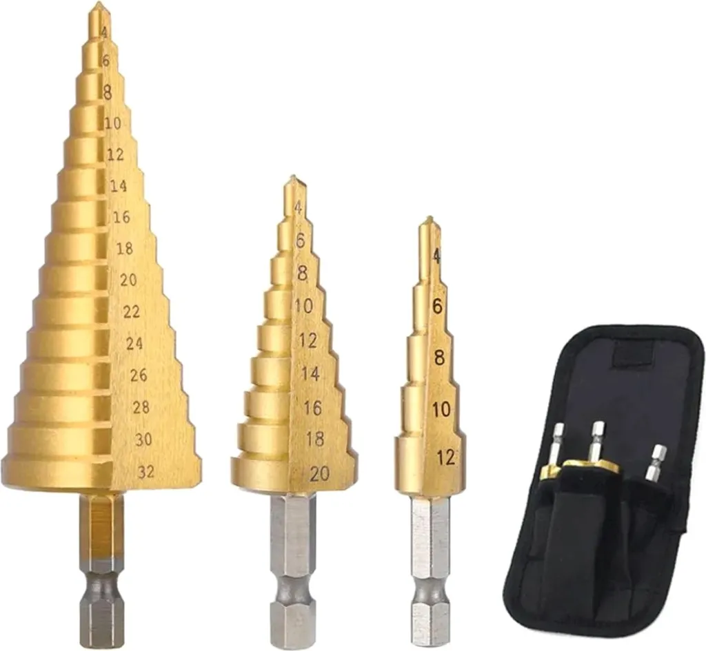 Set Punte a Gradini Professionali HSS Oro 3pz 4-32mm con Custodia