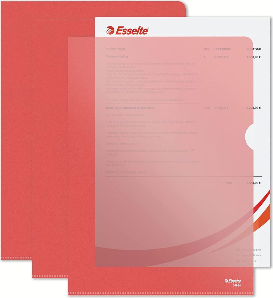 Esselte Sichthüllen Standard DIN A4 PP rot 0,12 mm 100 Hüllen