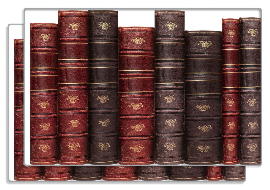 Wallario Frühstücksbrettchen 2er Set aus Glas, je 20 x 30 cm, mit rutschfesten Füßen, Motiv Alte Bücher mit rotem und braunem Ledereinband