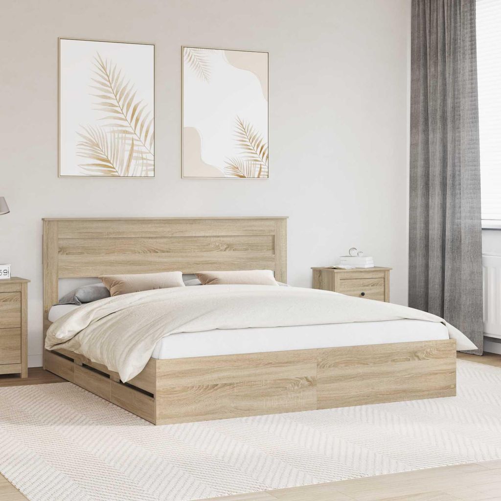 "Schlussverkauf" Doppelbett - Bettgestell 2 PLACES - Sonoma-Eiche 200x200 cm Ingenieurs Holz C4537