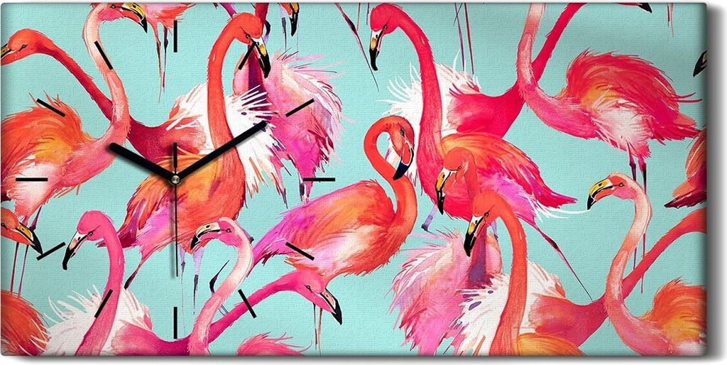 Wanduhr Uhr Wandbild Leinwand Geräuschlos 60x30 Abstrakte Kunst Flamingos - schwarze Hände