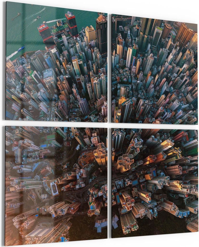 DEQORI Glasbilder Acryl 4x50x50 cm 'Hongkong von oben' Wandbilder XXL groß