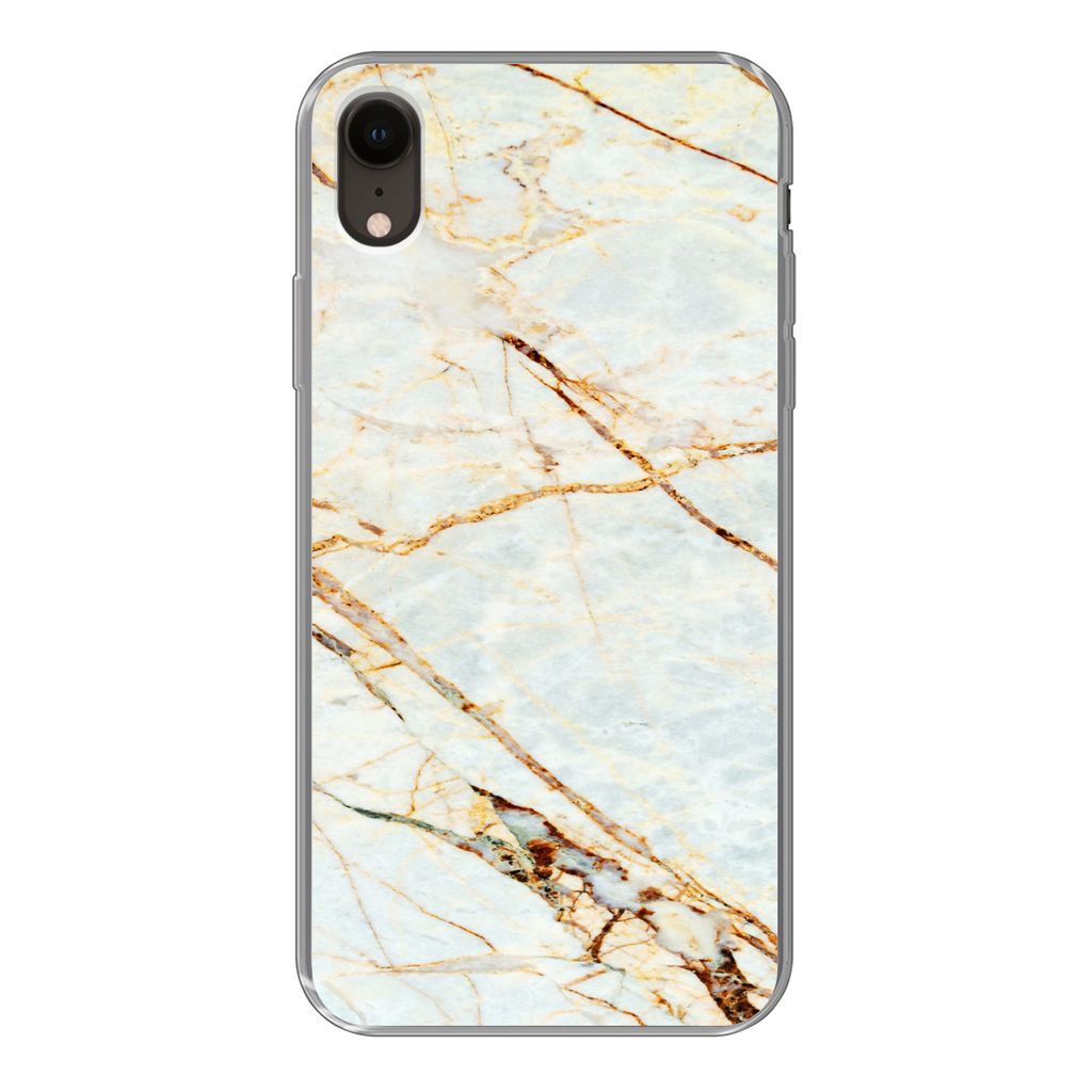MuchoWow Handyhülle Schutzhülle Hülle für iPhone XR Marmor - Gold - Luxus Silikon Softcase Handy Hülle - Schutzdeckel - Geburtstag Teenager