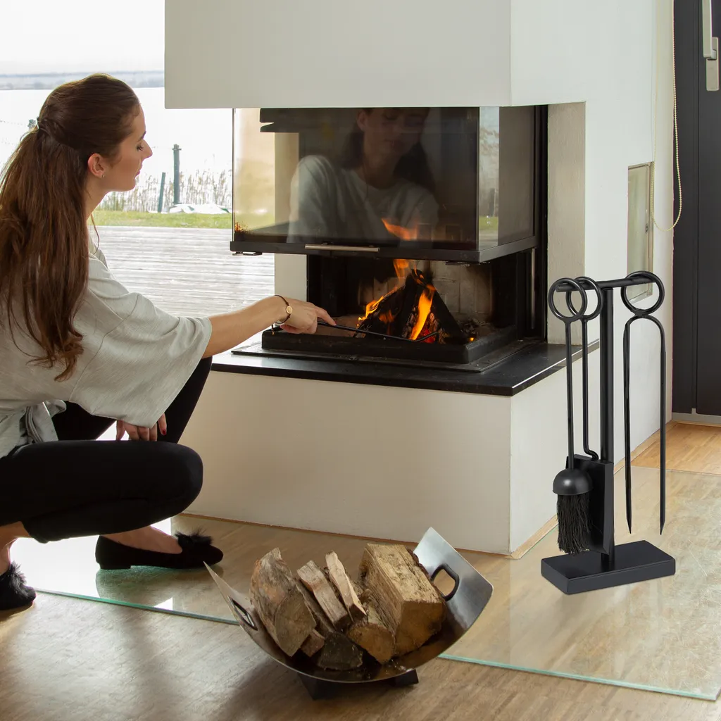 Relaxdays Set de 5 Couverts de Cheminée en Acier Noir Robuste 60 cm