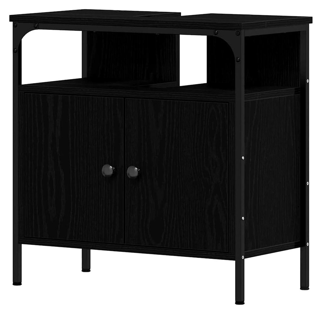 Waschbeckenunterschrank in Schwarz mit Eichen-Optik 60x30x60 cm