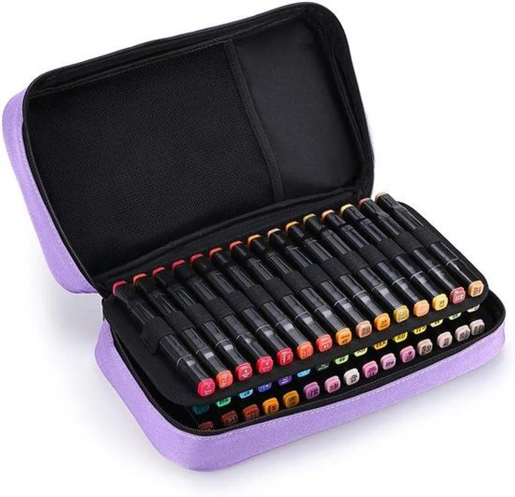 Rangement marqueurs 60 slots pour dessin et manga - Pochette violette