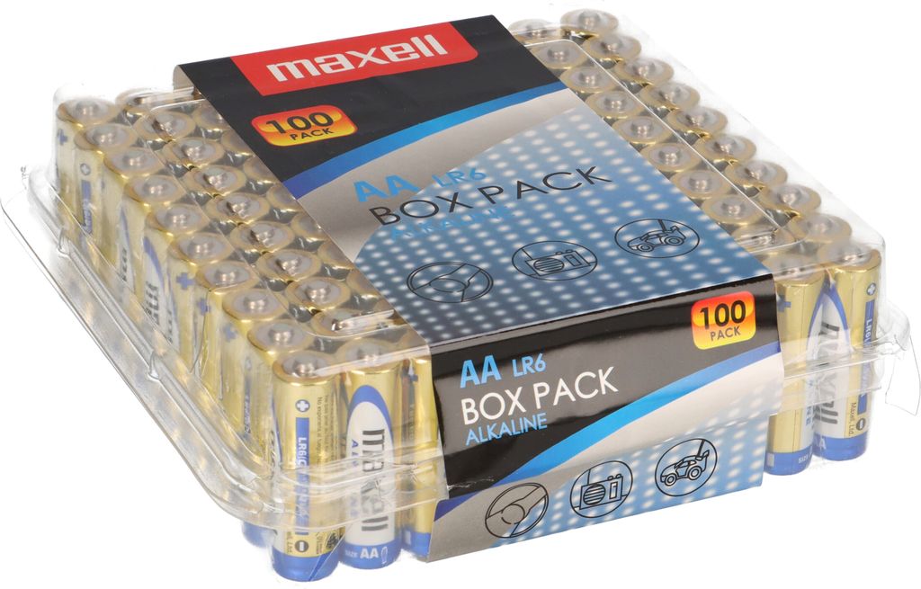 maxell Alkaline Batterie "BOX PACK", Mignon AA, 100er Box 1,5 Volt, Typ: LR6, Aufbewahrungsbox,