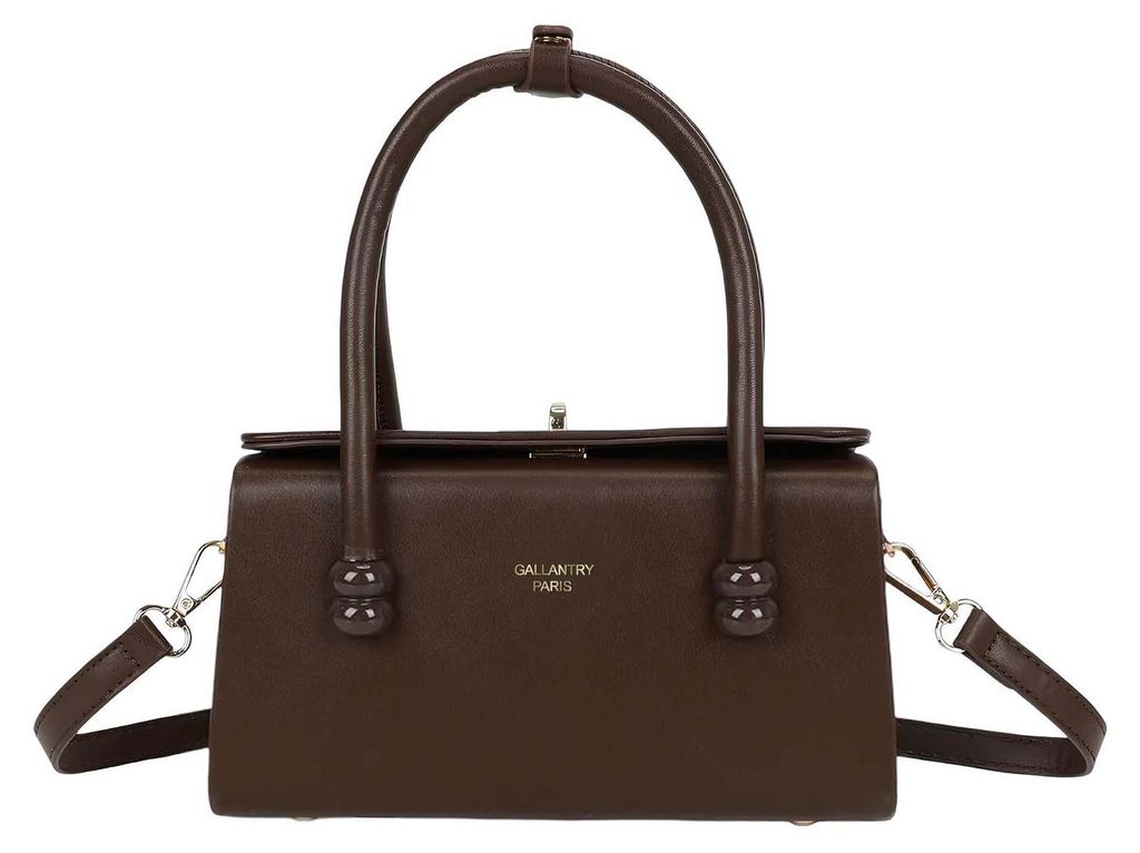 Gallantry, Kleine Damen Handtasche mit Metallverschluss und Doppelhenkeln, Braun