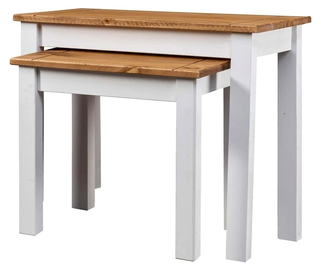 2er Set Massivholz Panama-Kiefer Beistelltische Rustikal