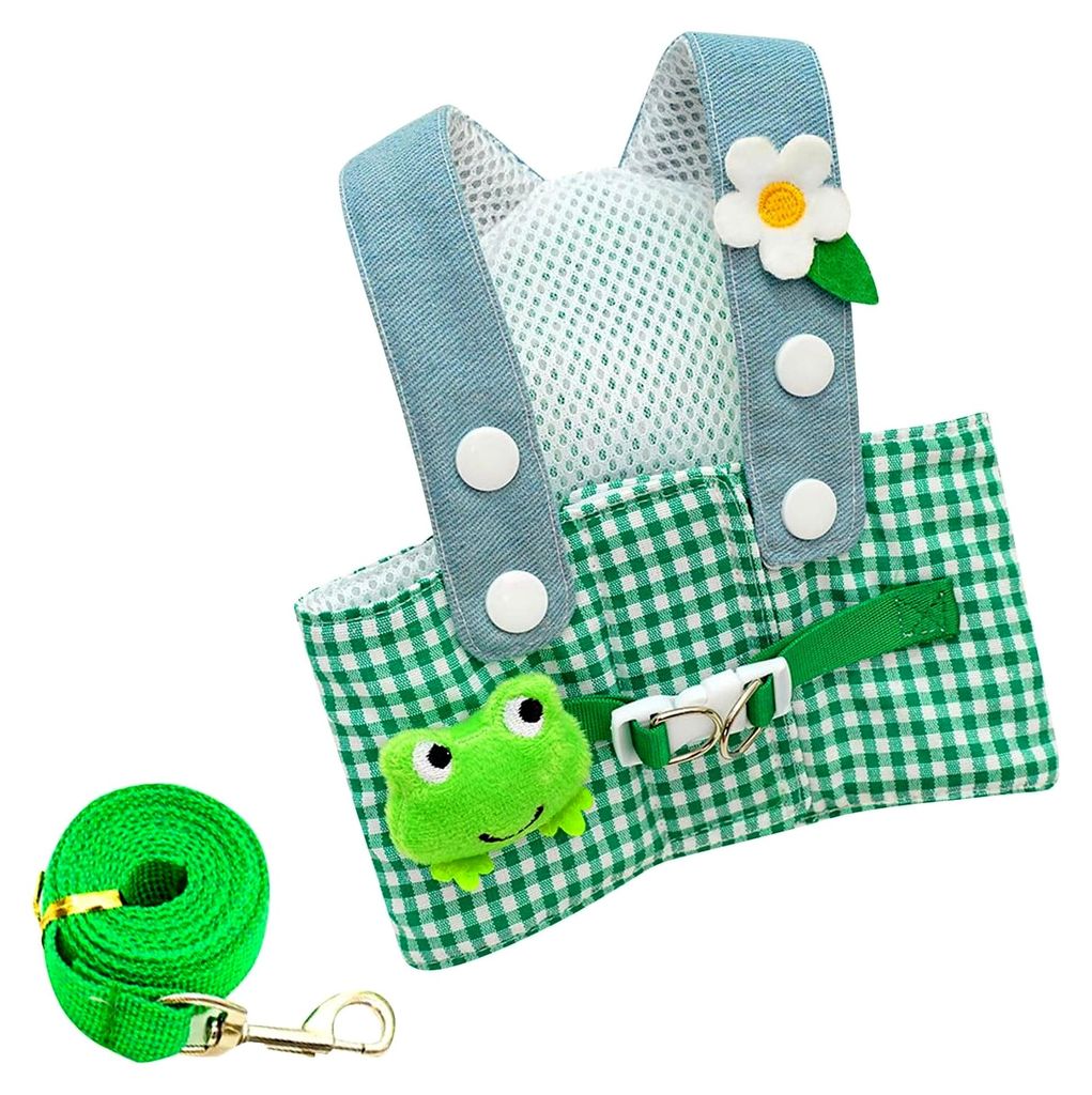 Verstellbares Hundegeschirr mit Leine im Froschdesign für kleine Hunde und Katzen, bequem (D, L)