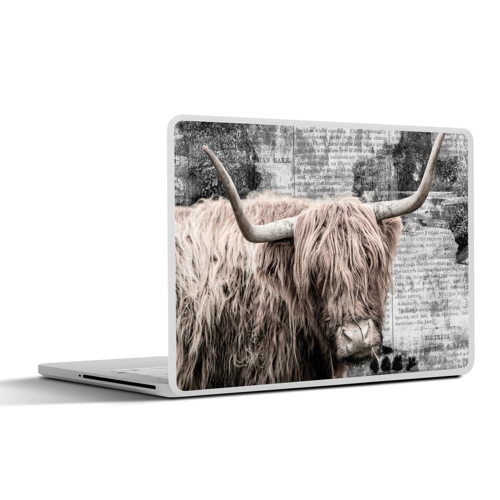 MuchoWow Laptop Aufkleber Sticker Cover Schottischer Highlander - Kuh - Retro 25x18 cm - Laptop-Deko
