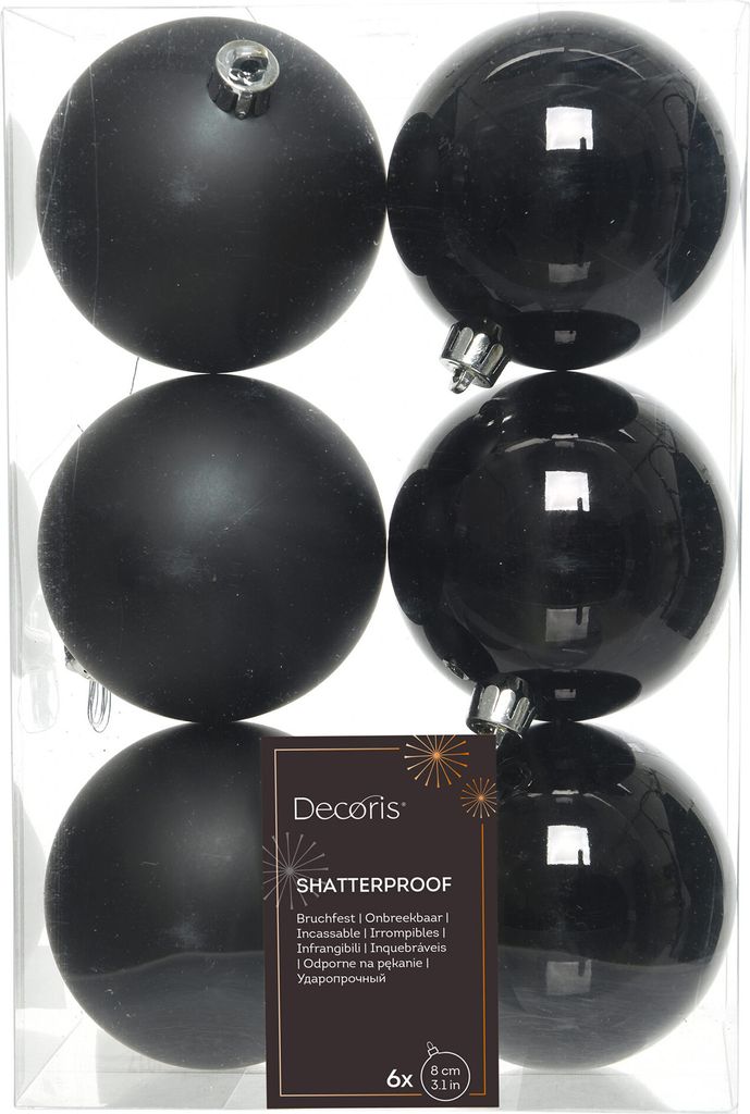 Weihnachtskugeln Kunststoff 8cm schwarz, 6 Stück Produktbild 