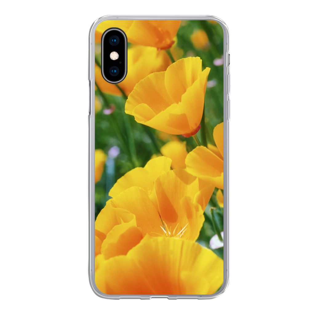 MuchoWow Handyhülle Schutzhülle Hülle für iPhone X Blumen - Garten - Orange Silikon Softcase Handy Hülle - Handyhülle