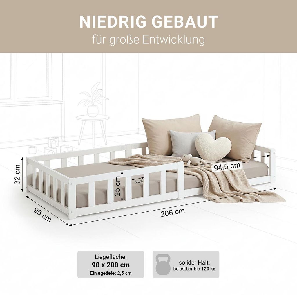 Homestyle4u Kinderbett 90x200 mit Lattenrost und Produktbild 