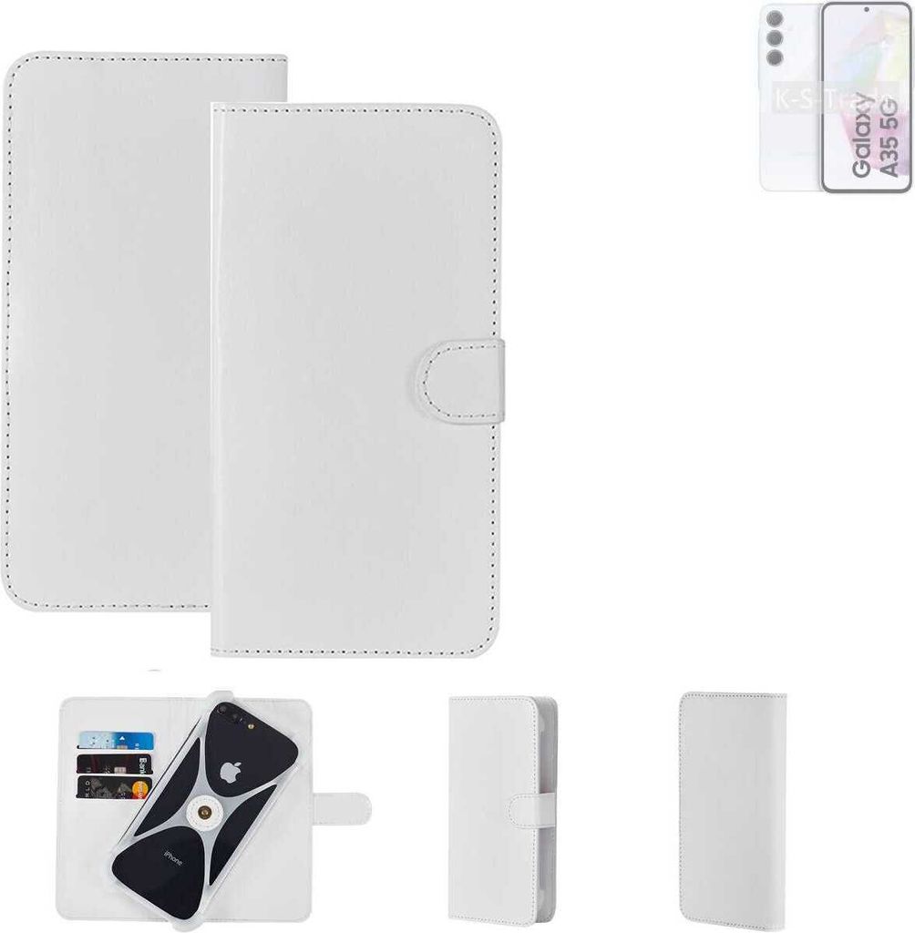 K-S-Trade Handy Hülle Schutz Hülle kompatibel mit Samsung Galaxy A35 5G Cover Case Bookstyle Bumper weiß 1x