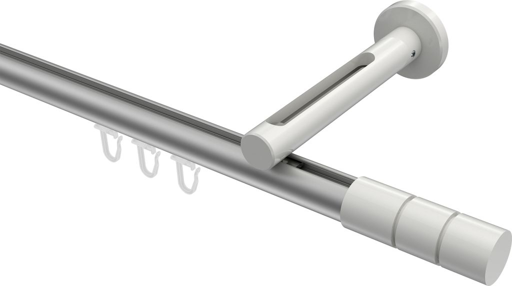 Interdeco Innenlaufstange / Gardinenstange mit Innenlauf Silbergrau / Weiß, Typ Siteno Elanto (Rillenzylinder), 20 mm Ø 1-läufig, 120 cm