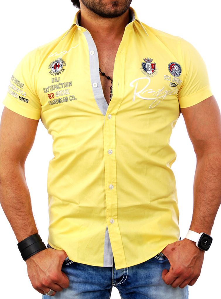 Redbridge Herren Party Club Style Exklusiv Kurzarm Hemd RB-2122 Gelb M