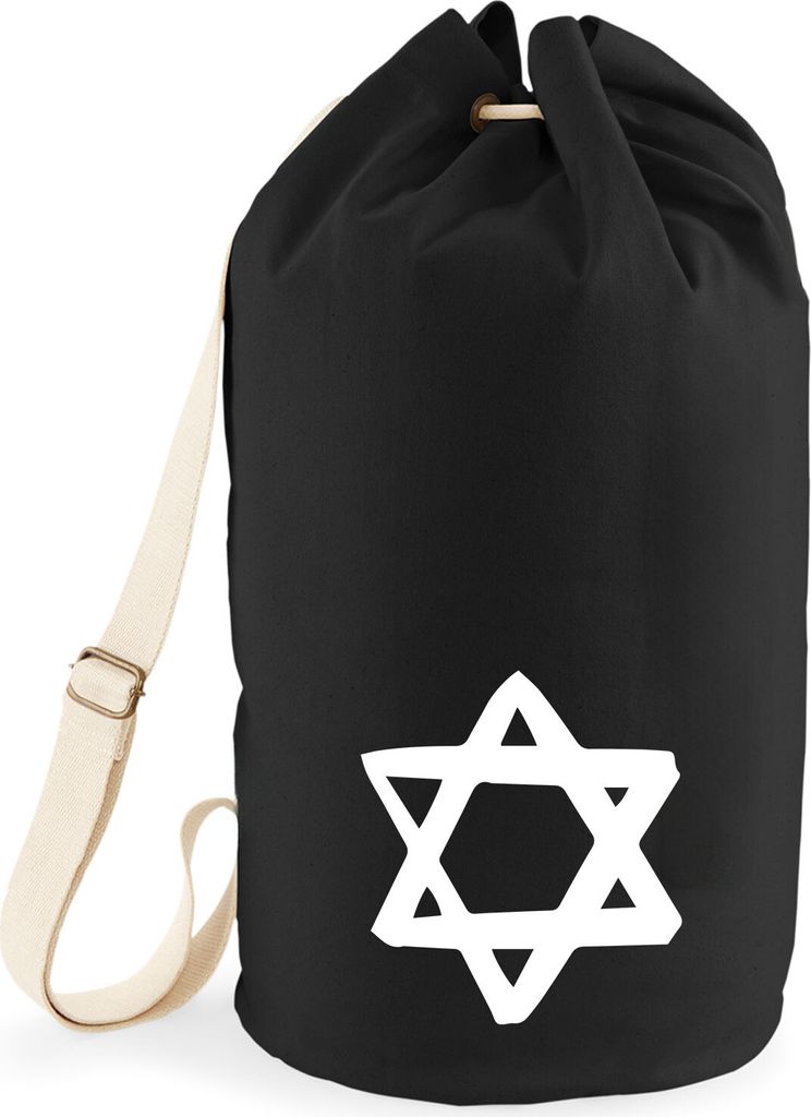 Huuraa Seesack Davidstern Judentum 20 Liter Black Baumwolle Rucksack Geschenkidee