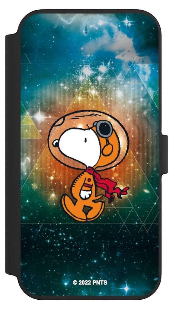 NIVOCASE Klapphülle für Apple iPhone 14 Pro Max Handyhülle aus Kunst Leder NIVOflip schwarz Astronaut Offizielles Lizenzprodukt Snoopy