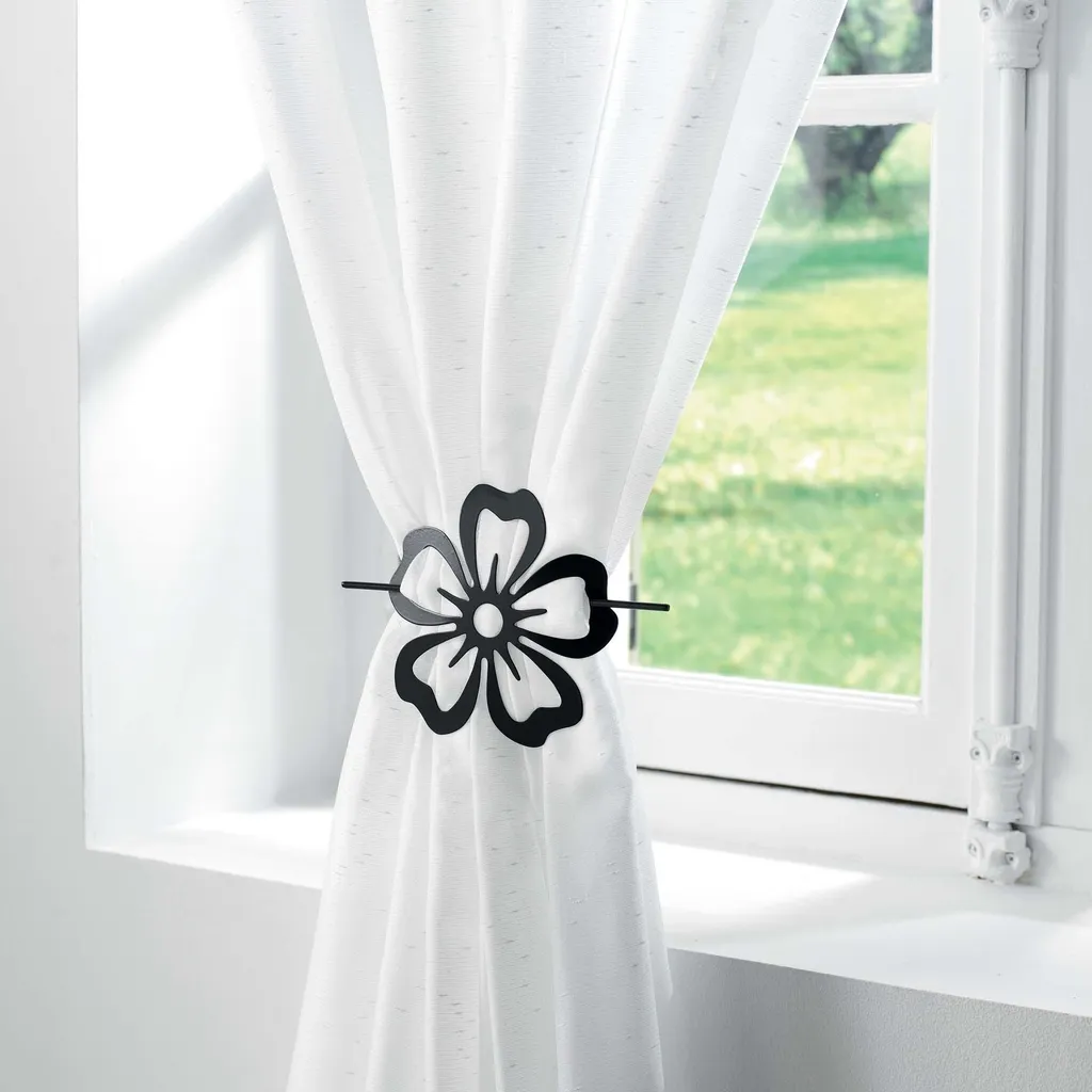 Clip rideau fleur noire satinée, accessoire déco avec pince robuste