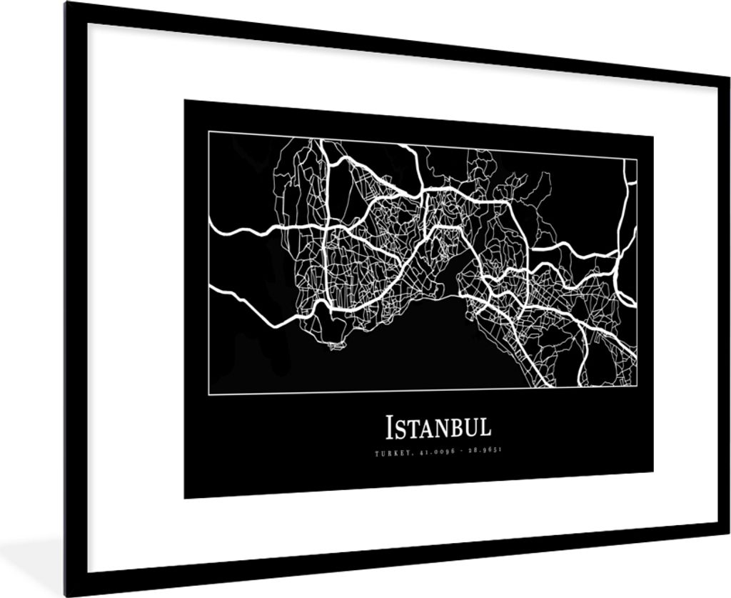MuchoWow Gerahmtes Poster Stadtplan - Istanbul - Karte 90x60 cm - Poster mit Schwarzem Bilderrahmen Wandposter Rahmen Foto Bilder - Wanddekoratio...