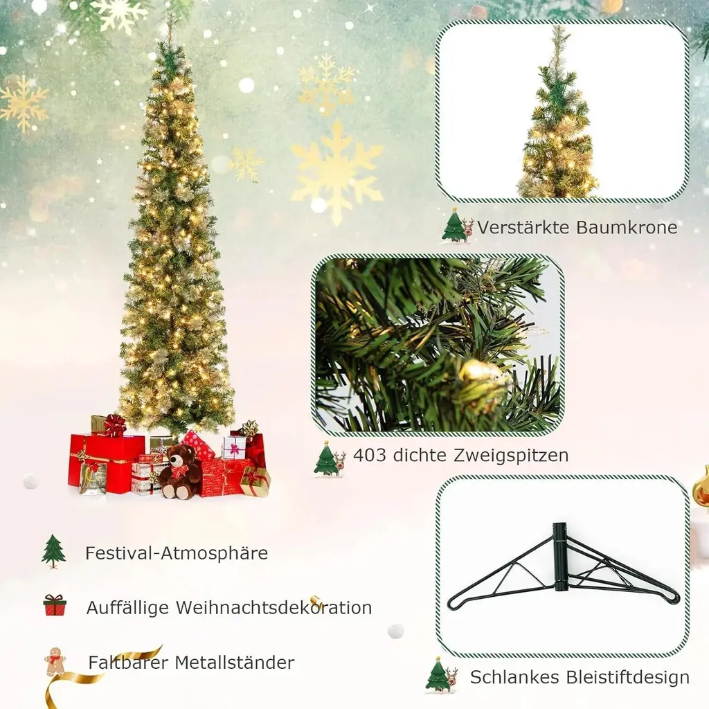 Sapin de Noël artificiel mural 2,1 m avec 150 LED et 403 branches vert - 2