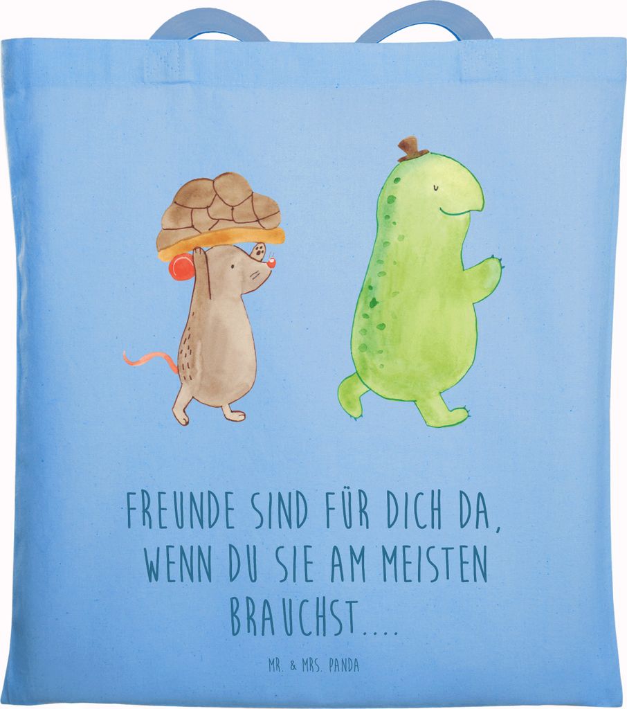 Mr. & Mrs. Panda Shopping Tasche Schildkröte Maus - Sky Blue - Geschenk, Jutebeutel, Tote Bag, Einkaufstasche, Beutel, Stoffbeutel, Beste Freundin...