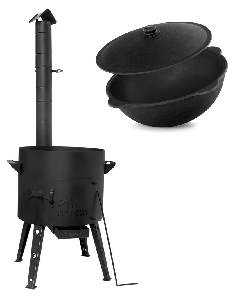 Ø49cm Uchag 2mm Stahl mit Abzugsrohr 22L Kazan Feuerstelle Utschag Utschak Campingofen WOK Kasan Feldküche