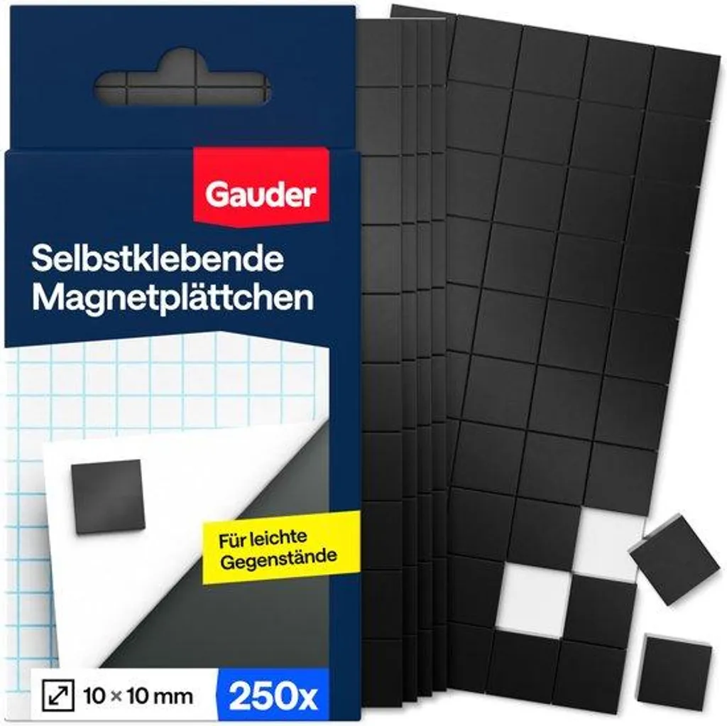 Aimants plats néodyme 10x10x2 mm avec face auto-adhésive - 250 pcs