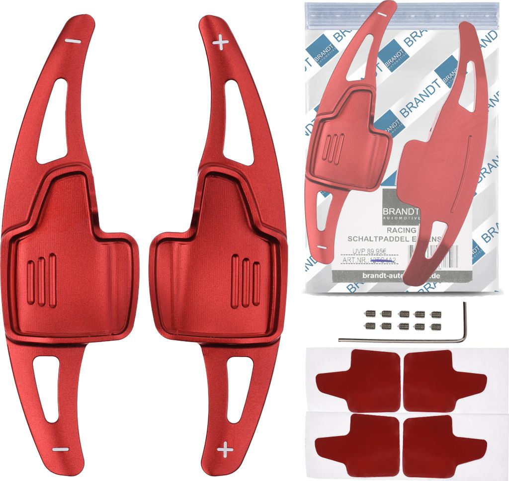 BRANDT Schaltwippen ALU ROT kompatibel mit FORD FOCUS III IV 15-26 EcoSport 15-22 Schaltpaddel Paddel Aufsatz Drucktaster Wippenschalter