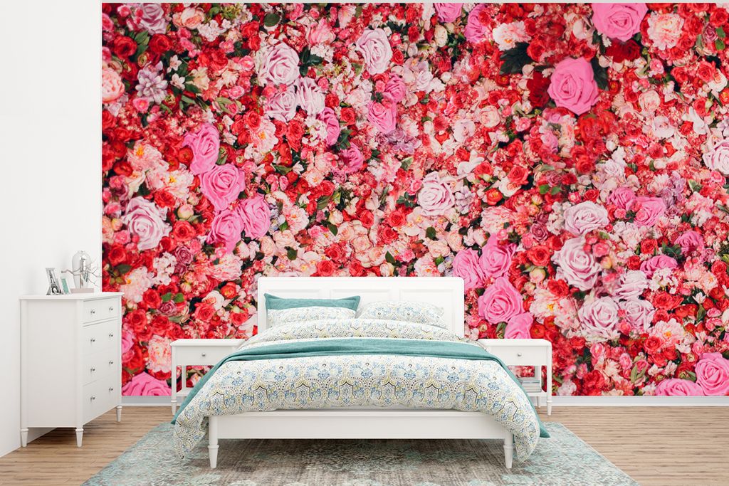 MuchoWow Fototapete für Wohnzimmer oder Schlafzimmer Wandtapete Vinyl Motivtapete Blumen - Farben - Rosen - 320x240 cm - Tapeten