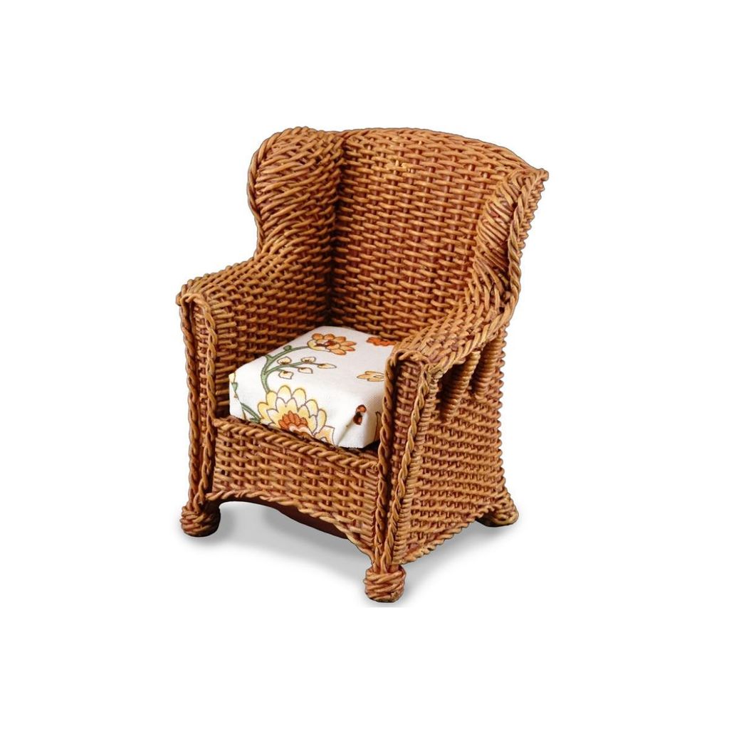 Miniatur Rattansessel mit Kissen für Puppenhaus und Deko
