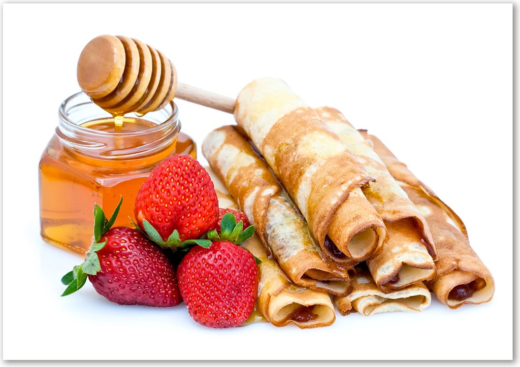 Tulup Leinwandbild - 100x70 cm - Wandkunst - Drucke auf Leinwand - Leinwanddruck - Essen & Getränke - Rot - Leckere Pfannkuchen