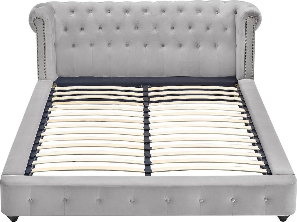 Chesterfield-Bett 160 x 200 cm – Velours – Hellgrau – TONGERLA